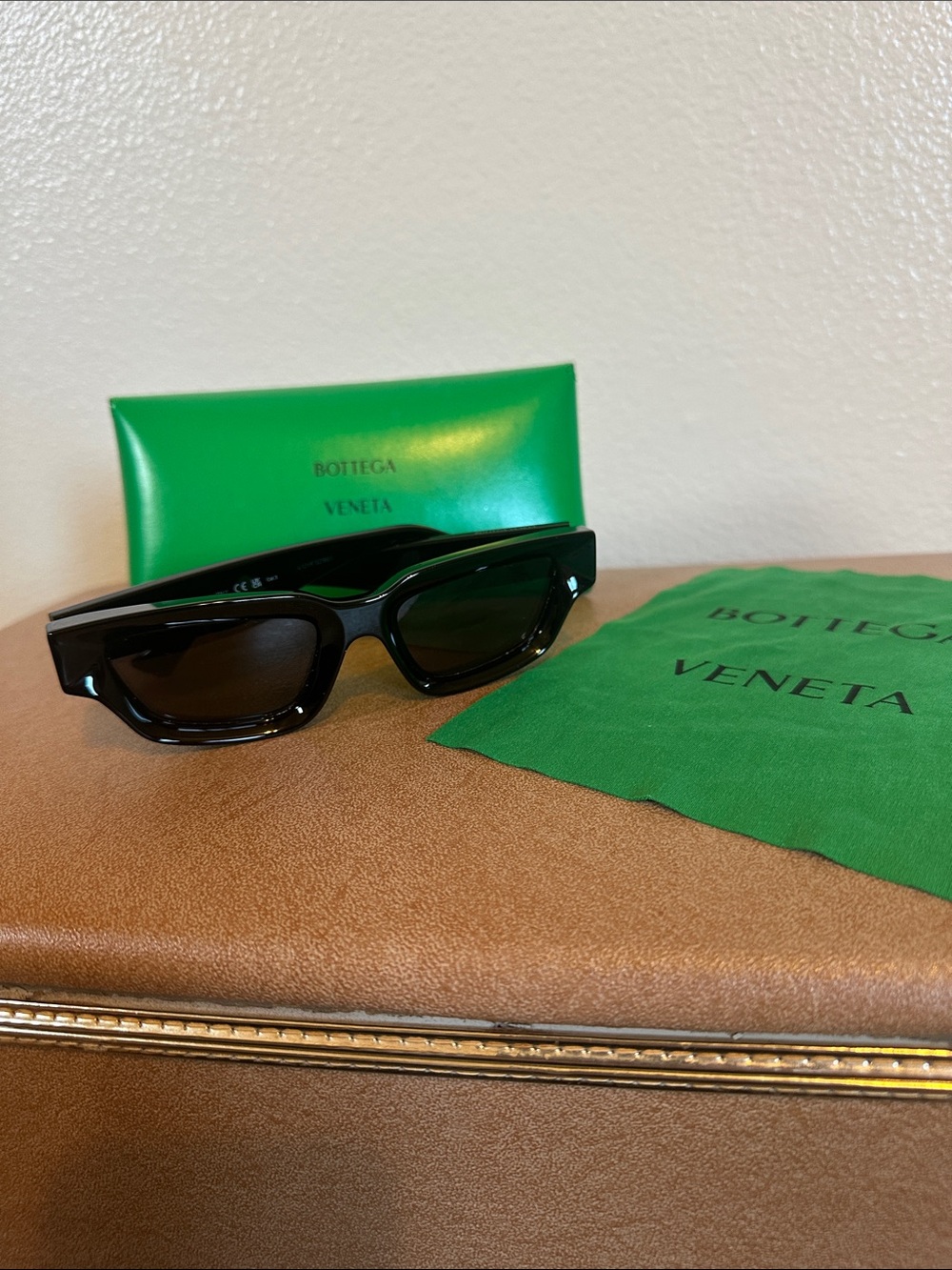 Bottega Veneta Black Sharp Rectangular Sunglasses with